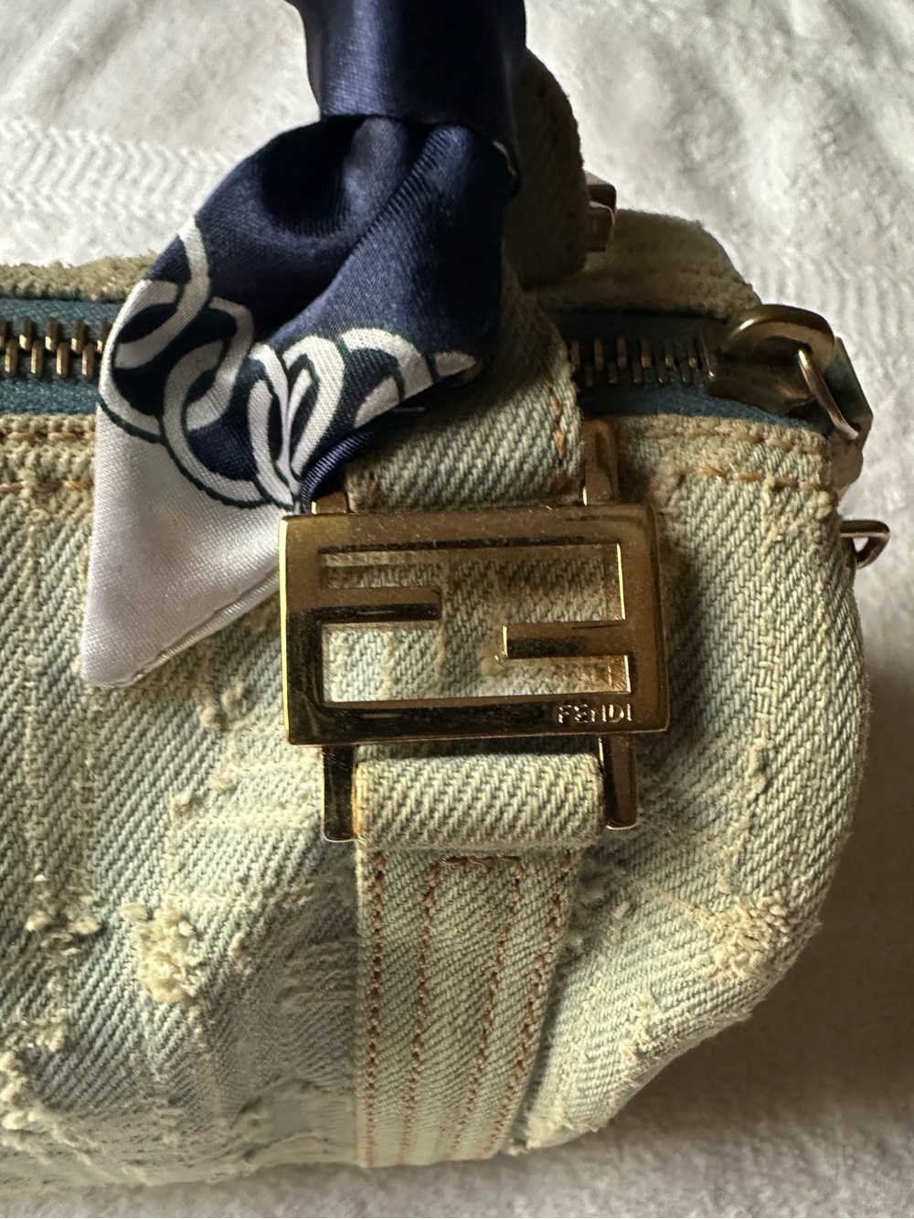 Fendi Vintage Denim Mini Boston Bag Distressed Zucca Y2K COA - Picture 10 of 16
